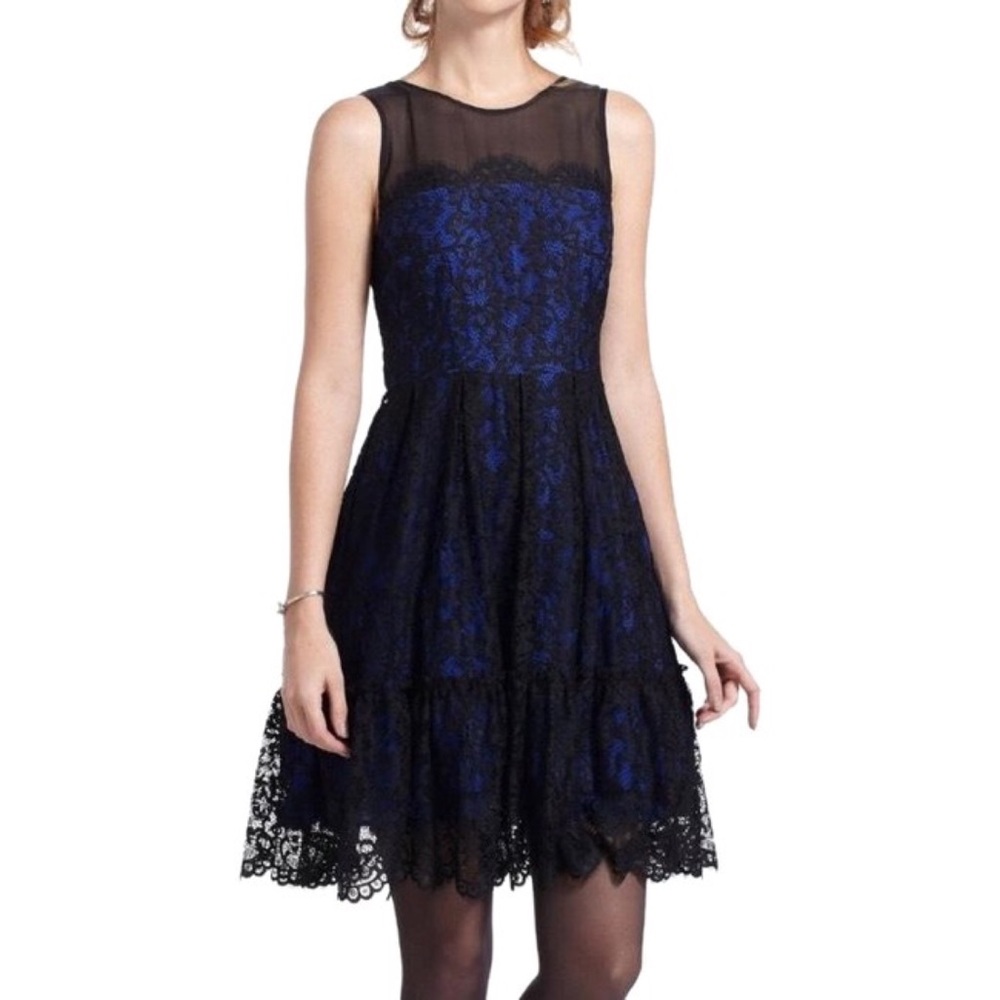 Anthropologie Moulinette Soeurs Blue Sapphire Black Lace Formal Dress